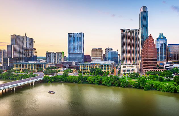 Austin, Texas skyline over Lady Bird Lake